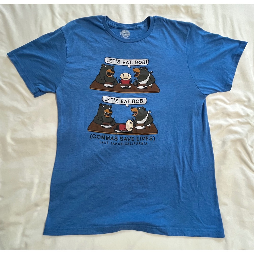 The Duck Company Lake Tahoe Commas Save Lives Bear Graphic T-Shirt Mens Large